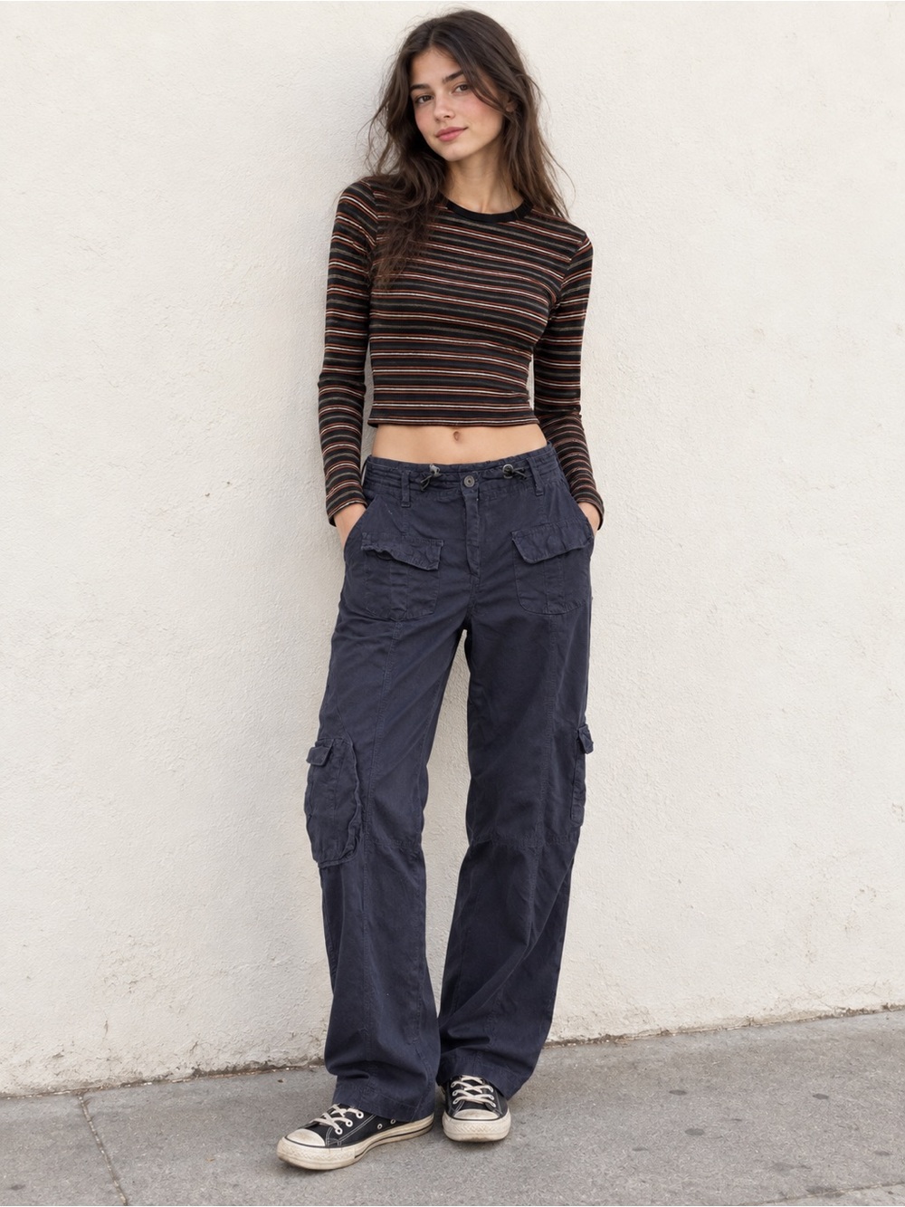 Brandy Melville Kim Cargos Navy Blue Low Rise OS Utility